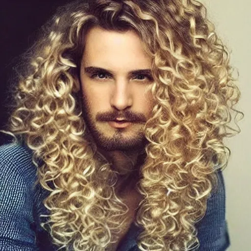 Image similar to a beautiful dream with long blond curly hair on his head