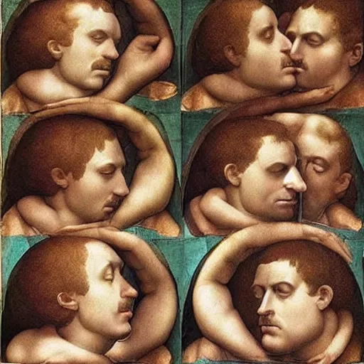 Image similar to atmospheric beautiful men's lips kiss in the sunny room, wrote renaissance michelangelo