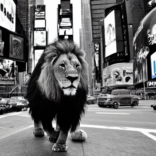 Prompt: Lion in new york times square, award winning photo