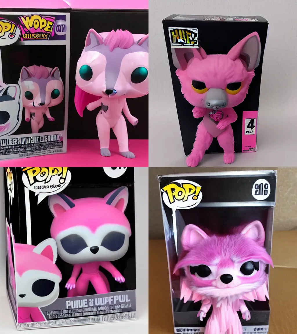 Image similar to pink wolf fursuit funko pop still sealed in box, ebay listing