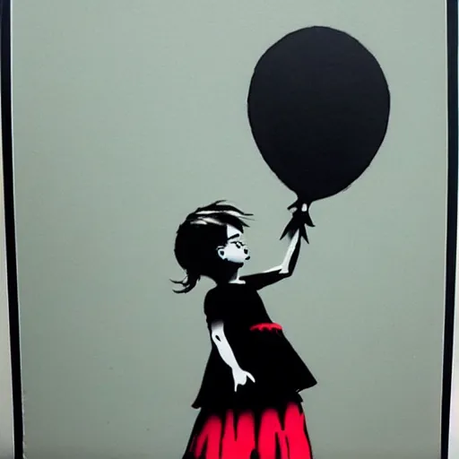 Prompt: girl with balloon by banksy cursed version realistic