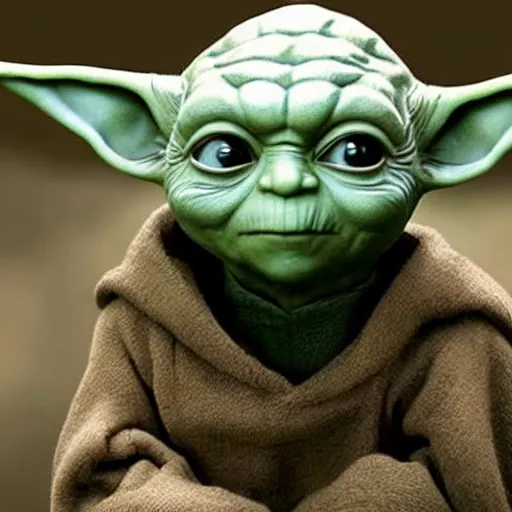 Image similar to a starwars character looks exactly like yoda but does not have any ears at all. just a round head