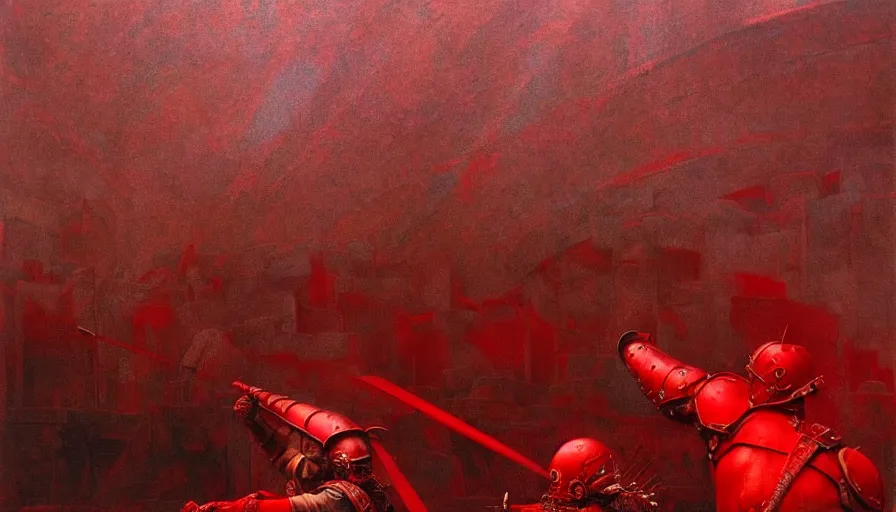Image similar to only with red, a lightly armored gladiator in a crowded roman amphitheatre, crowd cheering, in the style of beksinski and edward hopper and rodcenko and yue minjun and rolf armstrong, intricate and epic composition, red by caravaggio, highly detailed, masterpiece, red light, artstation