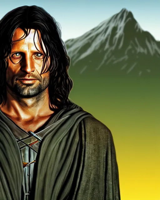 Image similar to Aragorn from Lord of the rings in GTA V, Cover art by Stephen Bliss, boxart, loading screen, 8K resolution