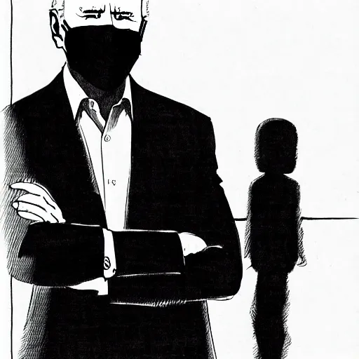 Image similar to Joe Biden standing with his arms crossed looking sinister, by Tsutomu Nihei, highly detailed