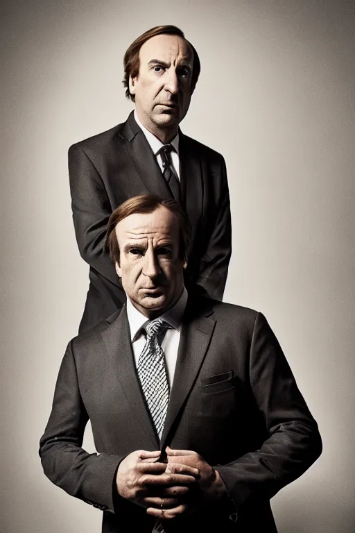 Prompt: Saul Goodman portrait photo by Mark Mann and Lorenzo Agius , award winning, atmosphere, lighting, 1x