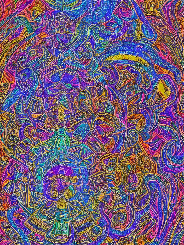 A Symmetrical Geometric Psychedelic Mandala Made From Stable 