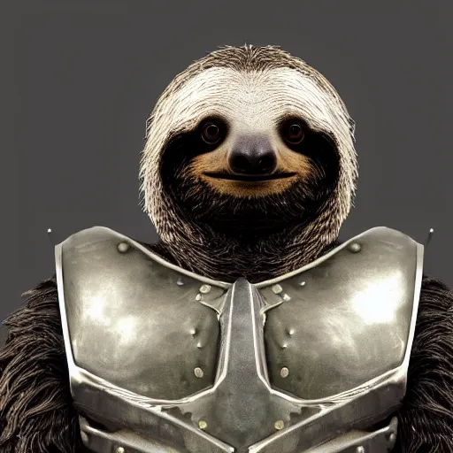 Prompt: a sloth in gladiator armor, closeup, digital art