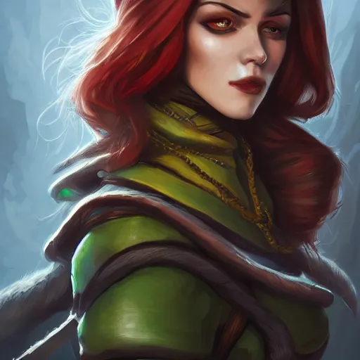 Prompt: Portrait of female rogue, intricate, elegant, highly detailed, digital painting, artstation, concept art, smooth, sharp focus, illustration, art by MasterHearthstone, Hearthstone art style