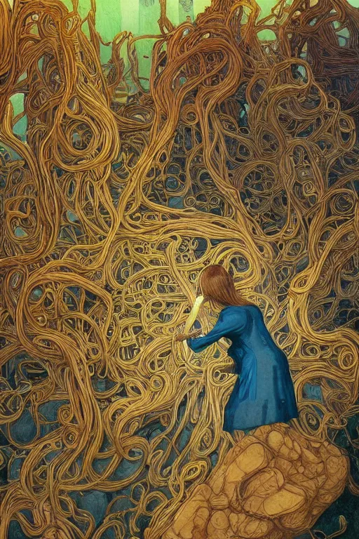 Image similar to realistic portrait of an engineer woman fixing the samsara holy cluster, fine portrait, concept art, stunning, visionary, in the style of ttrpg book illustrations, in the style of brecht evens, in the style of jean delville