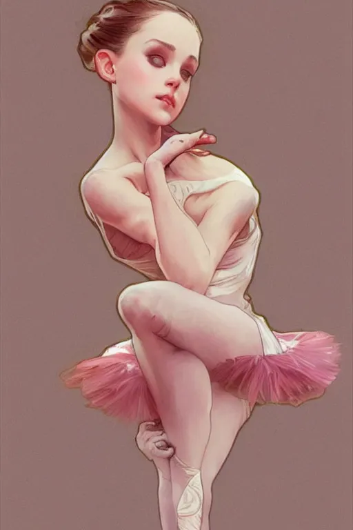 Image similar to ballerina, soft, pink, artgerm and alphonse mucha, trending on artstation