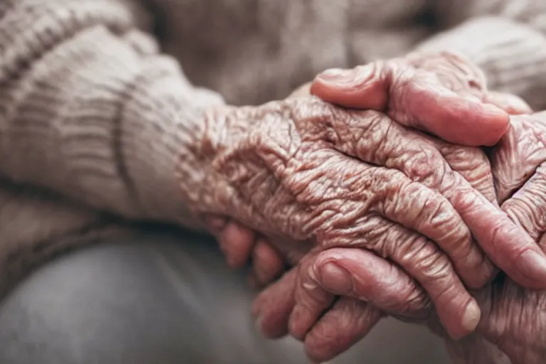 Prompt: close up still of an elderly womans hands