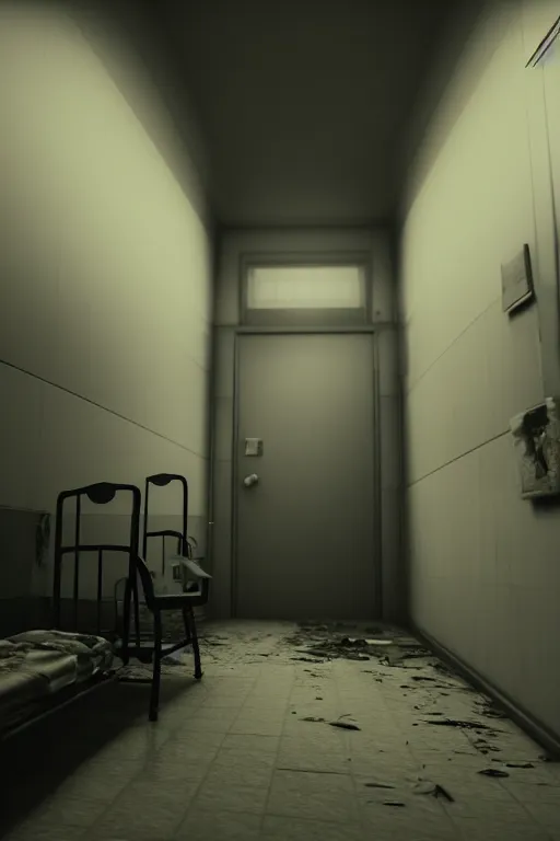 Image similar to a creepy and dark room in a hospital, a screenshot by Jakub Skop, featured on artstation, photorealism, playstation 5 screenshot, rendered in unreal engine, CryEngine