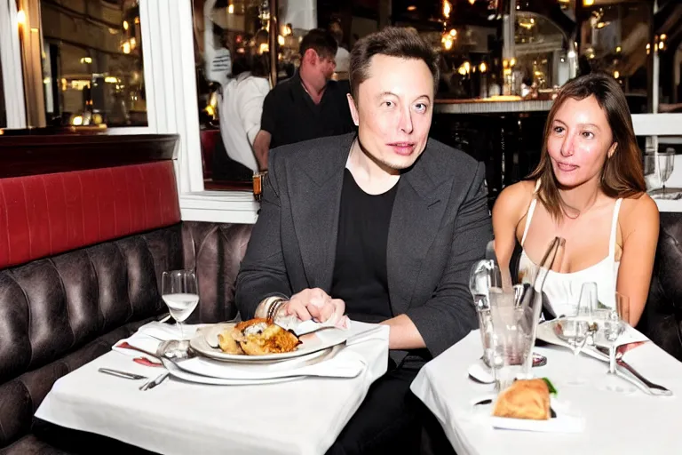 Image similar to elon musk on a date with his girlfriend at a romantic restaurant