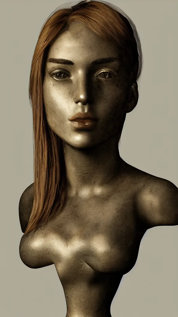 Image similar to beautiful girl bust with pony hair,cyberpunk,realistic,cinematic,3d,night lighting