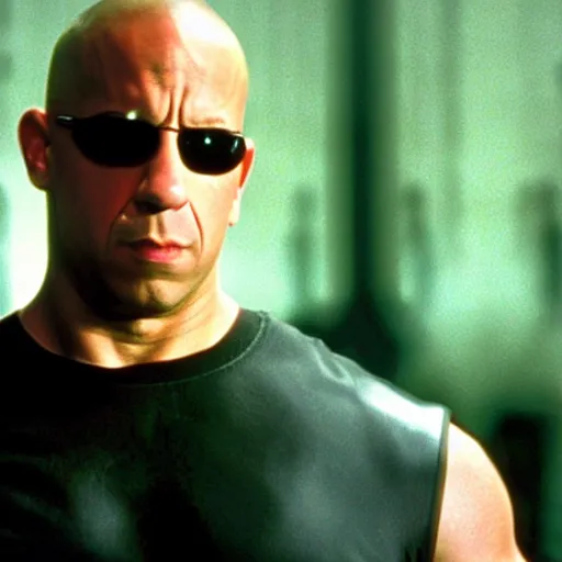 Image similar to film still of vin diesel as neo in The Matrix (1999)