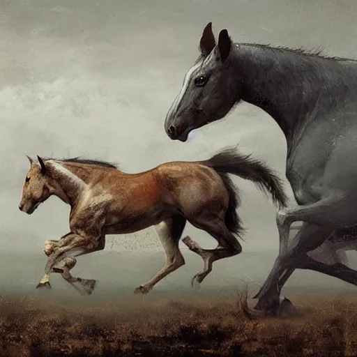 Image similar to hybrid of mouse and horse, half horse - half mouse, digital art fantasy art, art by george stubbs, jakub rozalski