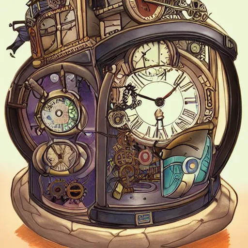 Image similar to dream a steampunk time machine by vanessa morales, studio ghibli,