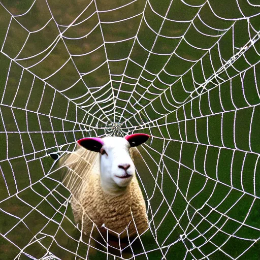 Prompt: sheep as part of a spider web