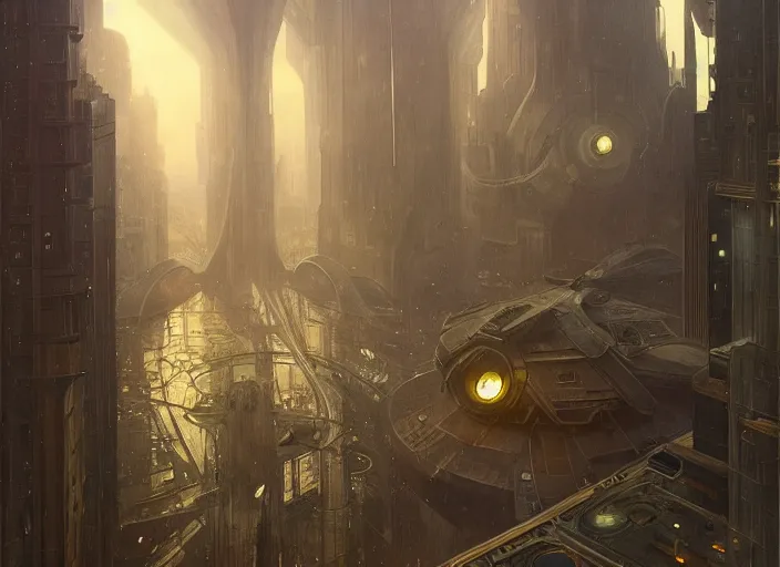 Image similar to view through window, giant spaceship, city is pure wasteland, rain, dusk, low saturation, glowing lights, alphonse mucha, greg rutkowski, trending on artstation, artgerm, breathtaking, sharp focus, smooth, mark arian, award winning, highly detailed 4 k art