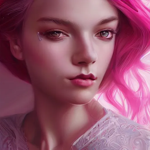Prompt: teen girl, pink hair, gorgeous, amazing, elegant, intricate, highly detailed, digital painting, artstation, concept art, sharp focus, illustration, art by Ross tran