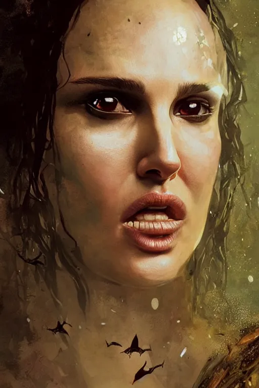 Image similar to natalie portman, witch, lord of the rings, tattoos, decorated ornaments, by carl spitzweg, ismail inceoglu, vdragan bibin, hans thoma, greg rutkowski, alexandros pyromallis, perfect face, fine details, realistic shading