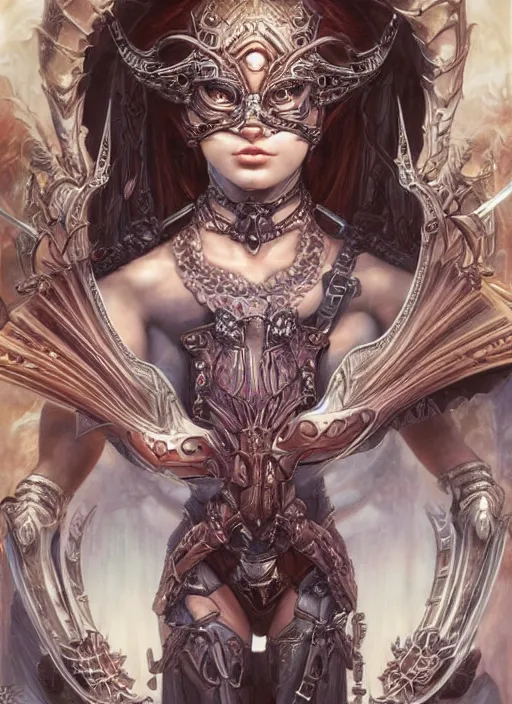 Image similar to a highly detailed symmetrical painting of a female model fantasy warrior with piercing beautiful eyes, trending art by artgerm and karol bak and mark brooks and donato giancola and bayard wu and gustav moreau and wayne barlowe