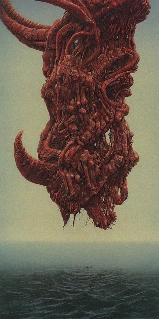 Prompt: a horrifying gigantic sea monster painted by Zdzisław Beksiński