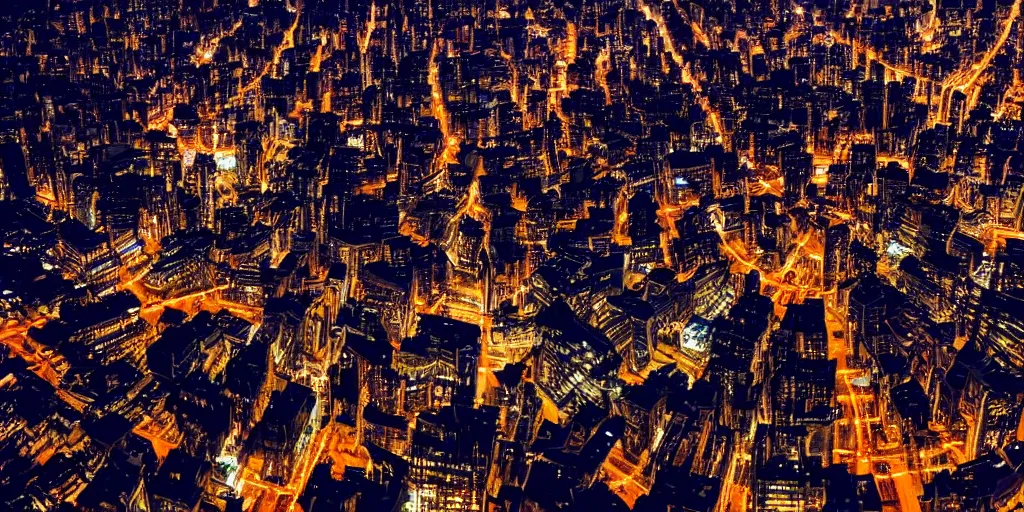 Prompt: futuristic city view at night from a plane