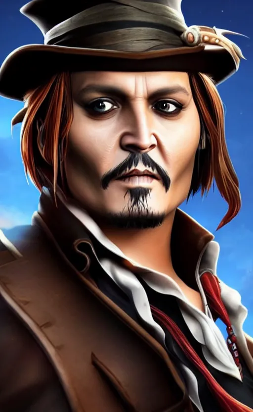 Prompt: Johnny Depp as a character in the game League of Legends, with a background based on the game League of Legends, detailed face, old 3d graphics