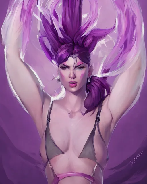 Prompt: beautiful female purple hair tattoo symmetrical face eyes full length fantasy art Video game icon, 2d game art gta5 cover , official fanart behance hd artstation by Jesper Ejsing, by RHADS, Makoto Shinkai and Lois van baarle, ilya kuvshinov, rossdraws