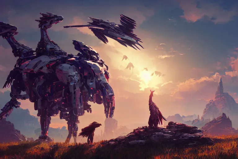 Image similar to glinthawk machine mecanical creature robot of horizon forbidden west horizon zero dawn radiating a glowing aura global illumination ray tracing hdr fanart arstation by ian pesty and alena aenami artworks in 4 k