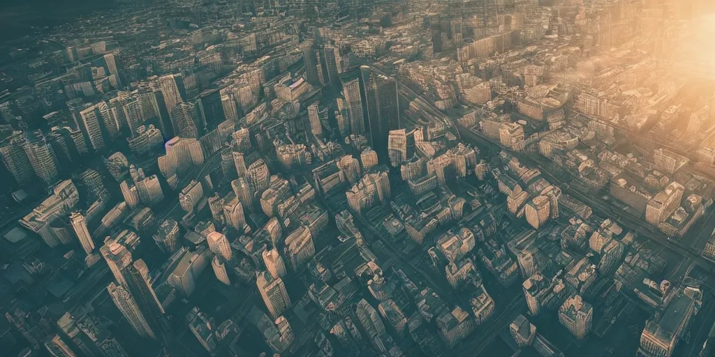 Prompt: cinematic street shot of a flying city, phalanster, saint petersburg city, telephoto, anamorphic cinematography, beautiful composition, color theory, leading lines, photorealistic, moody volumetric lighting