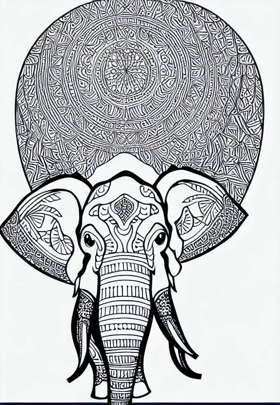 Image similar to elephant ornaments fractal ink drawing line art colouring page vector