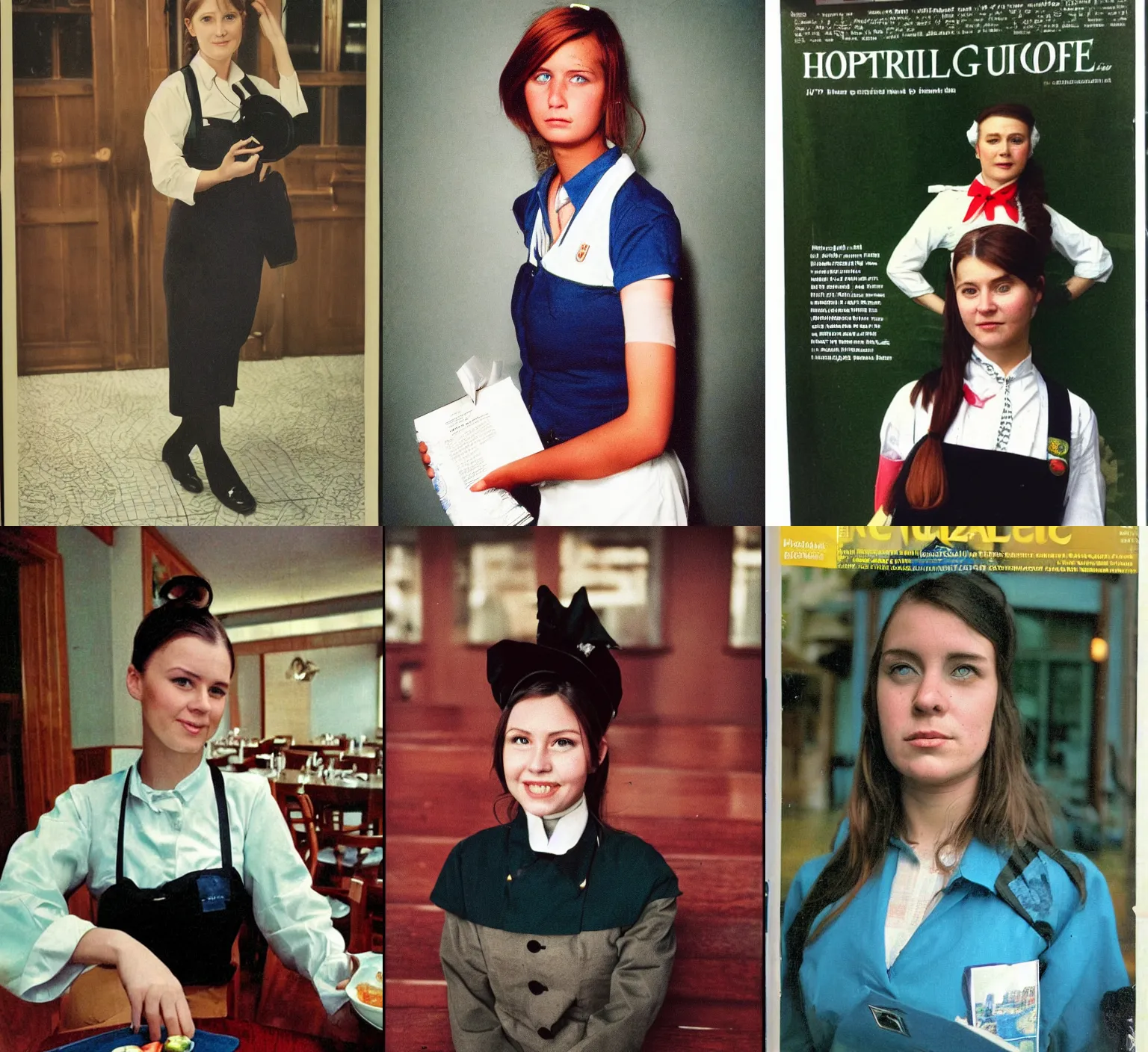 Prompt: portrait photo of the hotel waitress girl from Ireland and Estonia, full color magazine article by National Geographic (1998)