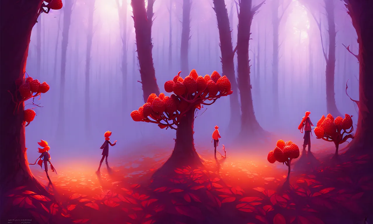 Image similar to Dark forest strawberries, behance hd by Jesper Ejsing, by RHADS, Makoto Shinkai and Lois van baarle, ilya kuvshinov, rossdraws global illumination