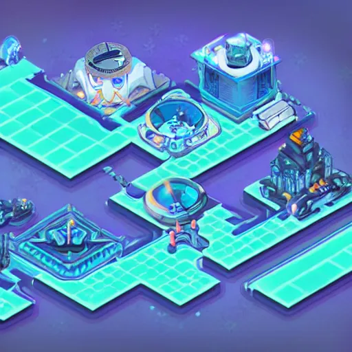 Image similar to Futuristic isometric video game art, icy blue, moon