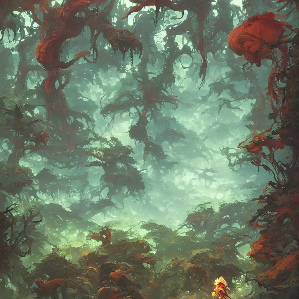 Image similar to alien forest background stylized, official fanart behance hd artstation by jesper ejsing, by rhads, makoto shinkai and lois van baarle, ilya kuvshinov, ossdraws, by feng zhu and loish and laurie greasley, victo ngai, andreas rocha, john harris