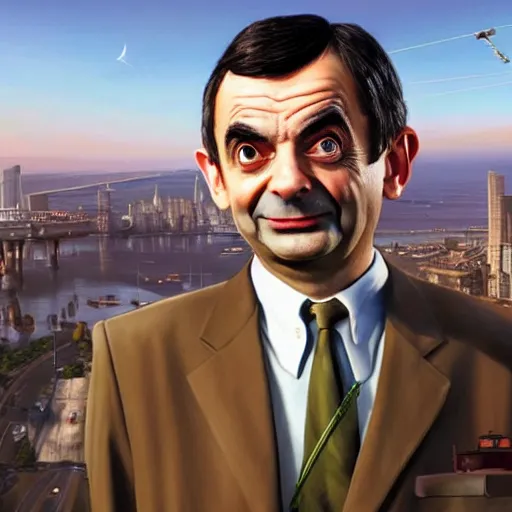 Prompt: Mr Bean in GTA V, Cover art by Stephen Bliss, Boxart, loading screen