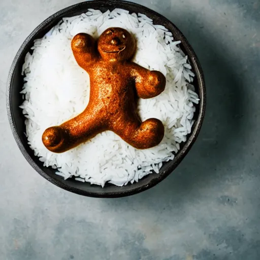 Image similar to ginger man bathing in a large bowl of white rice