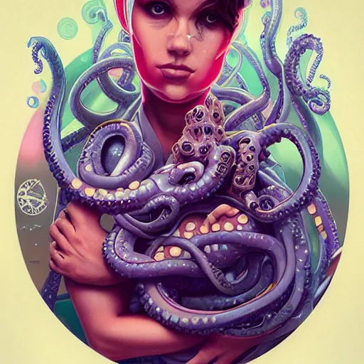 Prompt: Lofi BioPunk portrait with a giant octopus Pixar style by Tristan Eaton Stanley Artgerm and Tom Bagshaw