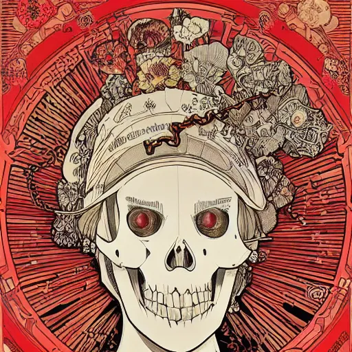 Image similar to manga skull portrait girl female skeleton realism hyperrealistic of princess peach nintendo art Geof Darrow and will cotton alphonse mucha pop art nouveau