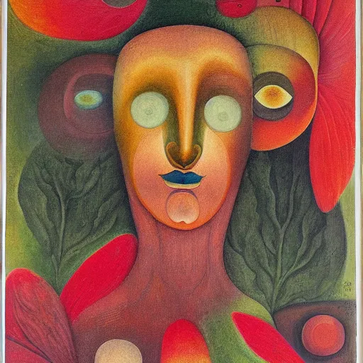 Image similar to floral face portrait by leonetto cappiello and wojciech siudmak and ernst fuchs, anni albers, oil on canvas