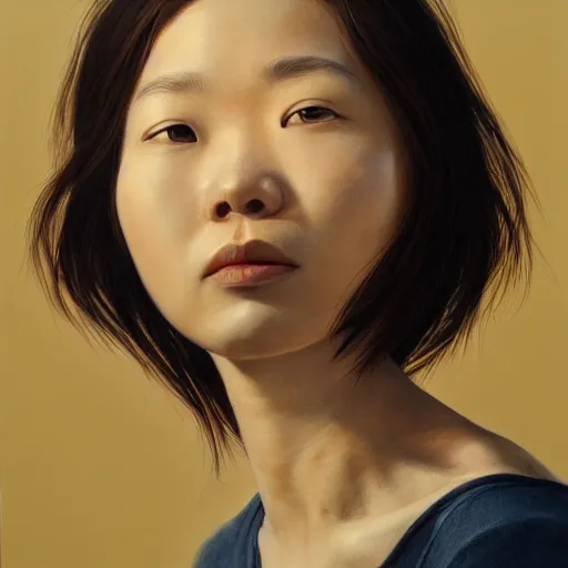 Image similar to a woman, a photorealistic painting by wang duo, featured on cg society, photorealism, behance hd, ultrafine detail, high detail