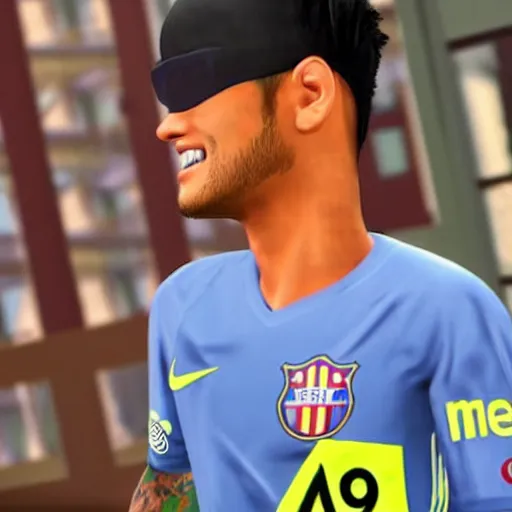 Image similar to a screenshot of neymar in gta. 3 d rendering. unreal engine. amazing likeness. very detailed. cartoon caricature