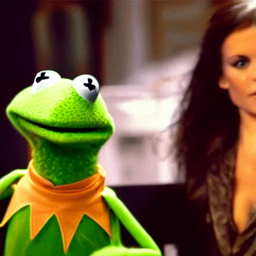 Prompt: Kermit the Frog is the latest Bond girl in 007, movie still, 4k ultra HD