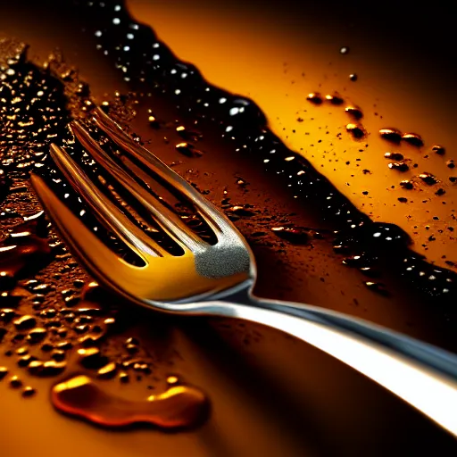 Prompt: A beautiful hyper realistic ultra detailed lifelike cinematic still of fork covered in dripping honey, unreal engine, deviantart, flickr, artstation, octane render, textured, colorful, extreme realistic detail, physically based rendering, pbr render, very detailed, volumetric lighting, detailed lighting, octane render, 4k, cinematic lighting, 8k resolution