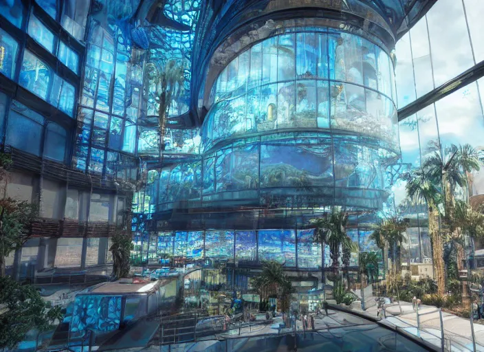 Prompt: a huge glass aquarium with a cyberpunk city hidden inside, in the desert, photo realism, f / 1. 9 6. 8 1 mm iso 4 0