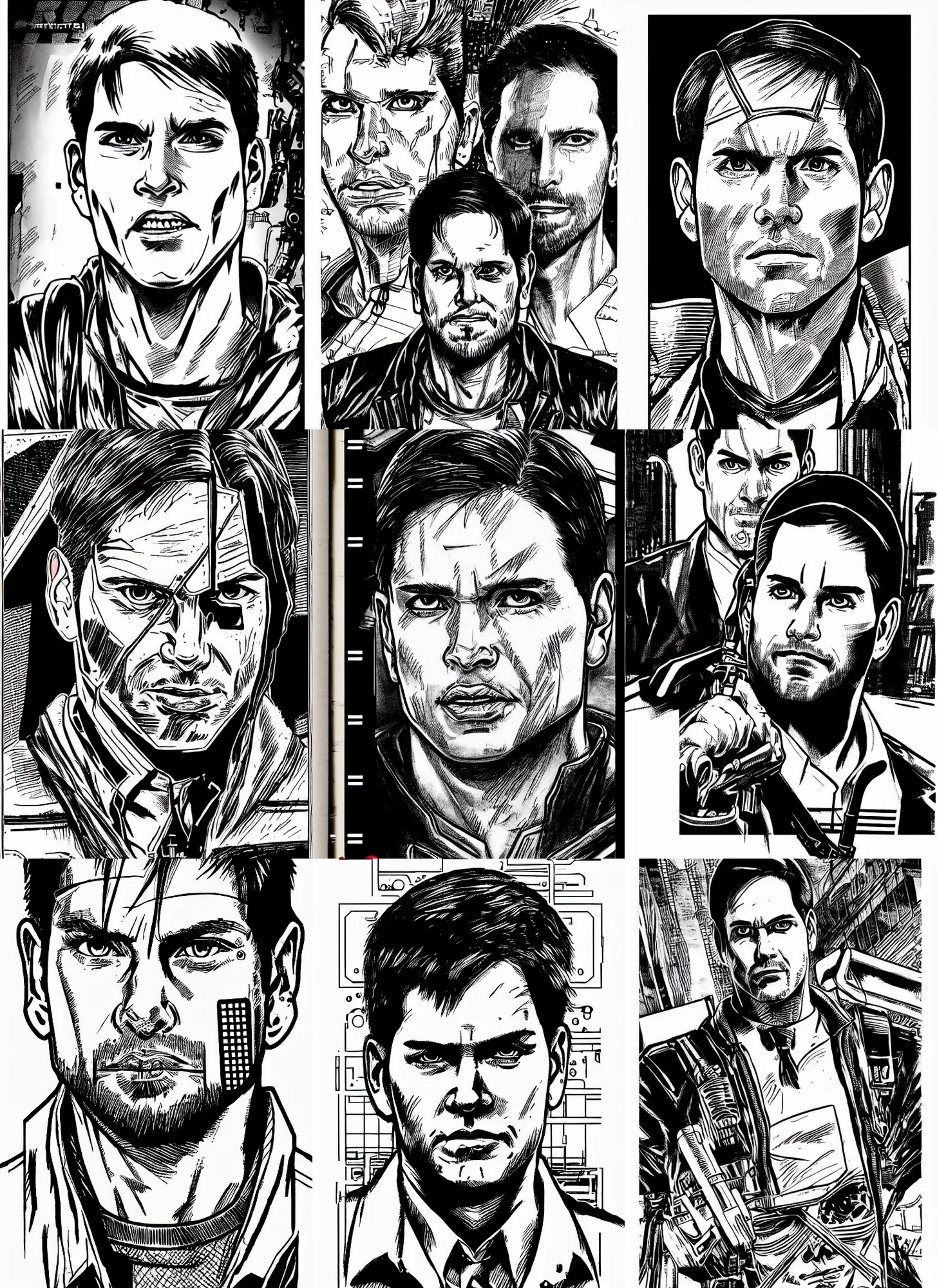 Prompt: marco rubio portrait, cyberpunk 2 0 2 0 manual, by steampoweredmikej, inktober, ink drawing, black and white, coloring pages, manga, highly detailed