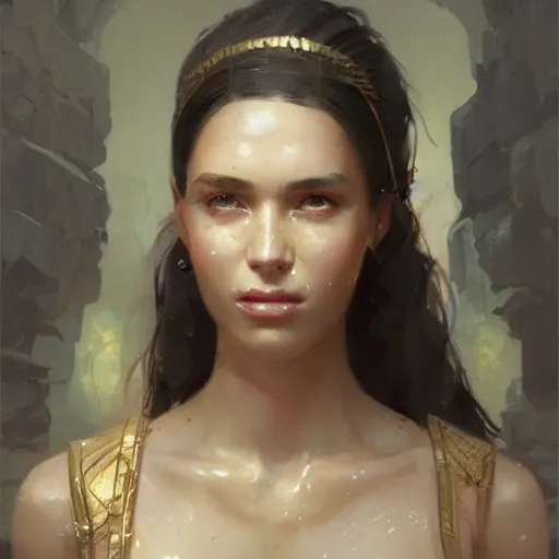 Prompt: a beautiful portrait of a goddess with glossy skin by greg rutkowski and raymond swanland, trending on artstation